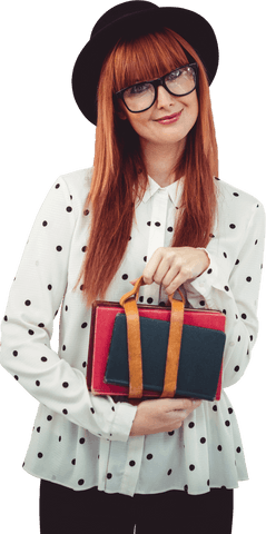smiling hipster woman with transparent fashion style holding red book - Download Free Stock Videos Pikwizard.com