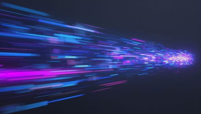 Streaming Neon Data Tunnel Racing Through Futuristic Digital Space With Motion Blur