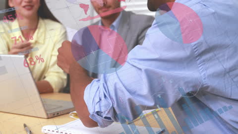 Diverse Team Analysing Financial Data with Digital Overlay Effects