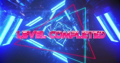 Bright neon level completed game interface background