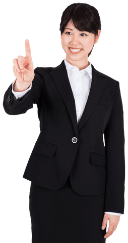 Transparent Businesswoman Pointing Finger Dressed Professionally