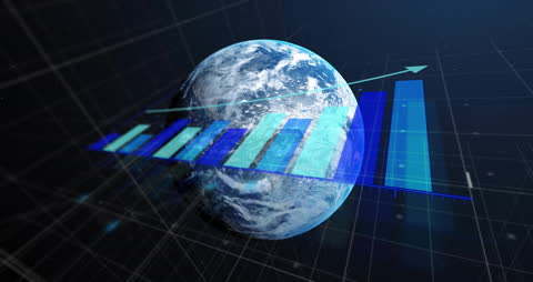 Global Finance Growth Concept with Earth and Bar Graph Overlay