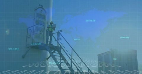 Technician on industrial roof checking modern ntu 5 tower