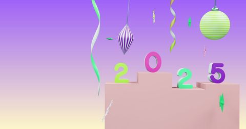 Festive New Year's Eve Scene with 2025 Numbers and Decorations - Download Free Stock Images Pikwizard.com