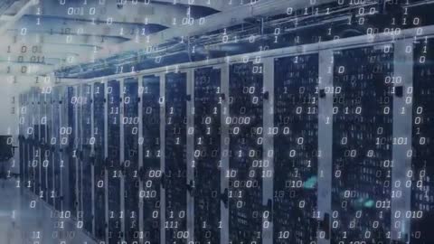 Futuristic Data Center with Virtual Binary Code
