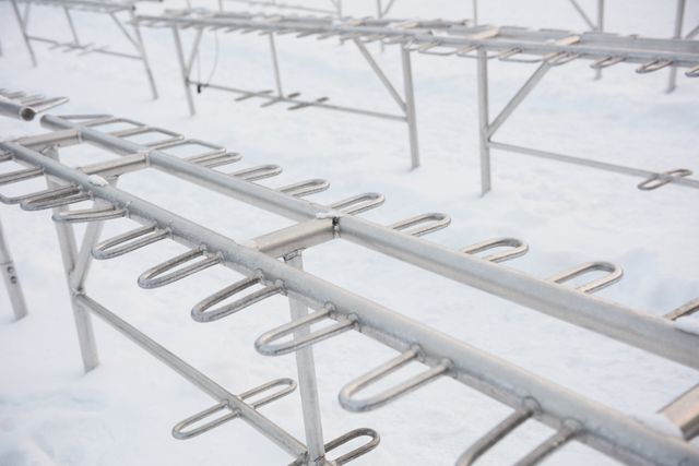 Close-up of empty racks for snow sports equipment