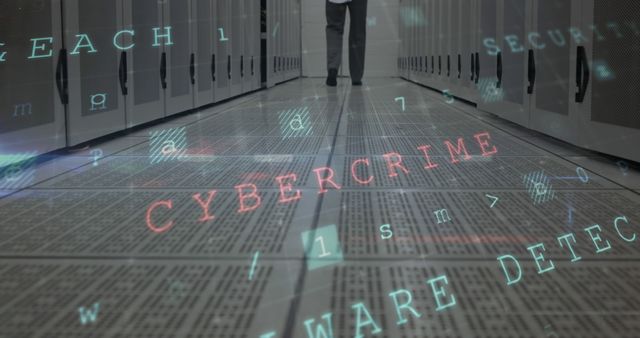 Cybercrime Risk Concept in Data Center with Futuristic Text Overlay - Download Free Stock Photos Pikwizard.com