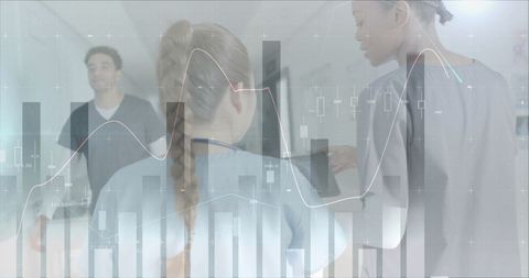 Medical Team Collaborating with Digital Statistical Data Visualization