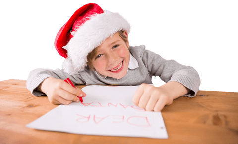 Joyful Caucasian Boy Writing Santa Letter Background Transparent