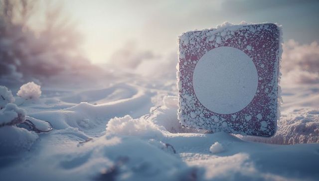 Frozen Signpost in Tranquil Snowy Landscape at Sunrise
