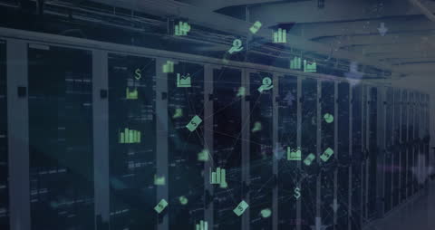 Global AI Network and Data Connections in Server Room