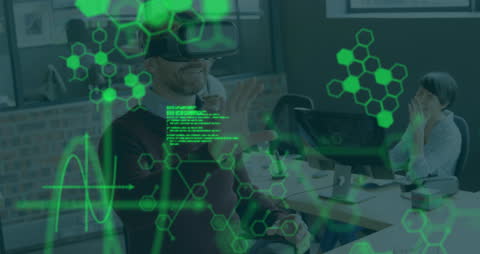 Businessman Using Virtual Reality Headset Analyzing Scientific Data