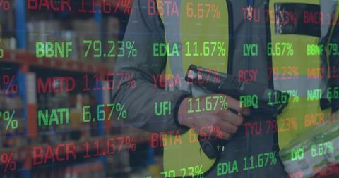 Warehouse Worker with Global Financial Data Overlay