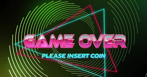 Retro game over screen with neon patterns