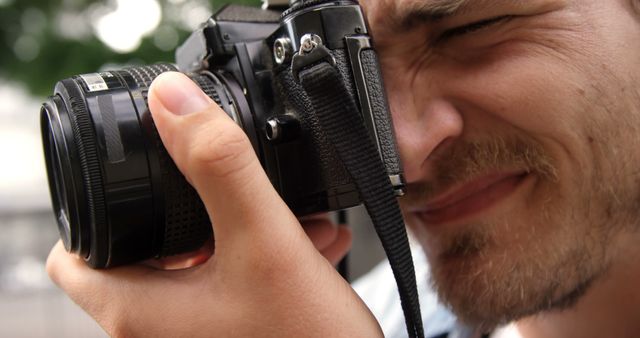 Close-Up of Man Taking Photo with Camera - Download Free Stock Images Pikwizard.com