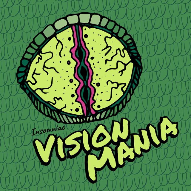 Insomniac Vision Mania Illustrated Brain Poster with Abstract Green Background - Download Free Stock Templates Pikwizard.com