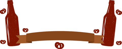 Transparent flask motif with ribbon banner and circular accents