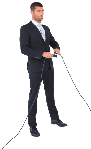 transparent businessman plugging in a cord for connectivity - Download Free Stock Videos Pikwizard.com