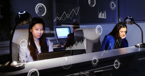 Business Team Analyzing Data with Futuristic Interface Screens - Download Free Stock Images Pikwizard.com