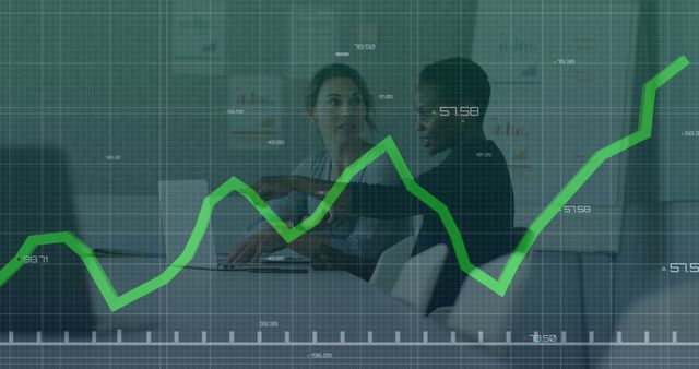 Diverse coworkers analyzing financial data with growth chart overlay - Download Free Stock Images Pikwizard.com