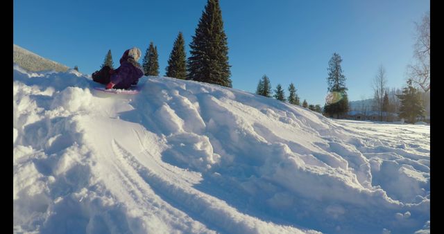 Child Sledding Down Snowy Hill on Bright Winter Day - Download Free Stock Images Pikwizard.com