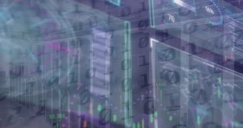 Data Processing Overlay on Futuristic Server Room