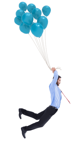 Transparent businessman flying with balloons illustration