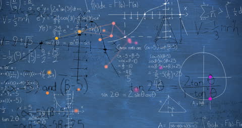 Animated Complex Mathematical Equations on Blue Background