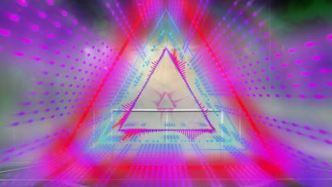 Futuristic Neon Triangle Beams Over Stadium