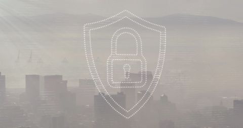 Digital security network over urban cityscape