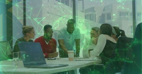 Business Team Collaborating In Futuristic Office with Holographic Technology - Download Free Stock Images Pikwizard.com