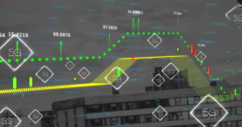 Concept of 6G and Financial Data Over Urban Landscape - Download Free Stock Images Pikwizard.com