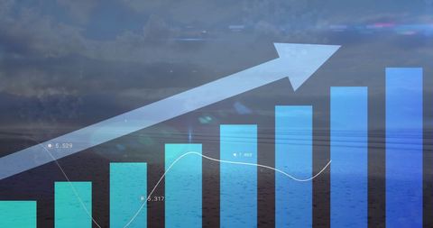 Rising Business Graph Overlay on Blue Sky Background - Download Free Stock Images Pikwizard.com