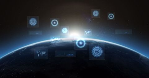 Futuristic Global Data Scanning Interface on Earth's Horizon - Download Free Stock Images Pikwizard.com
