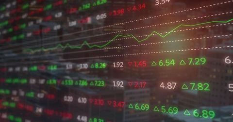 Stock market data with growth trends visual analytics