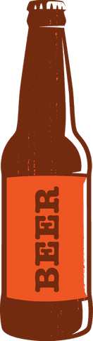 Stylized brown beer bottle with distressed orange label on transparent background