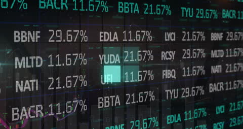 Digital Animation of Stock Market Statistics Overlayed on Cityscape