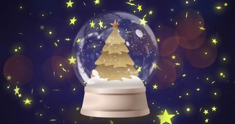 Enchanting Snow Globe with Evergreen Tree and Falling Stars