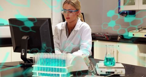 Female Scientist Analyzing Data in Modern Laboratory with Holographic Elements - Download Free Stock Images Pikwizard.com
