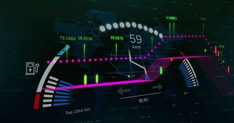Futuristic dashboard display with hud and analytics visualization