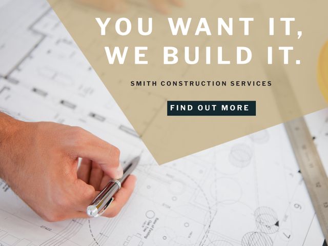 Ideal for construction companies marketing their services. Highlight professional expertise with project blueprints, emphasize custom building capabilities, and attract clients seeking precision and reliability in construction. Suitable for websites, social media ads, and promotional materials.