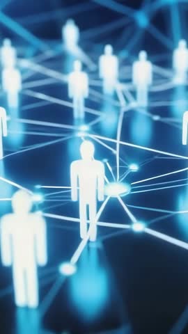 Vertical Tech Network Animation Activating Glowing Nodes and Pulsing Digital Connections