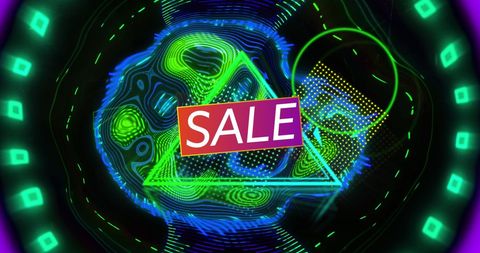Digital Neon Sale Banner With Abstract Shapes