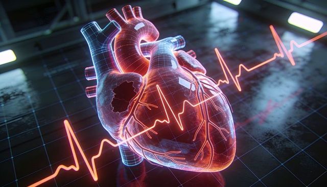 Projecting holographic human heart with neon ecg trace for medical ai visualization