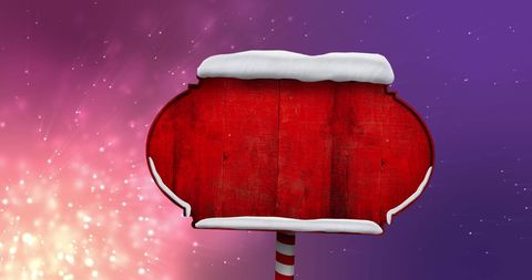 Blank red sign with snow overlay on sparkling background
