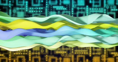 Dynamic Colorful Waves on Digital Technology Background