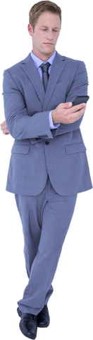Transparent Businessman Texting on Mobile Phone in Gray Suit