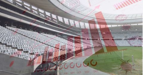 Empty Stadium with Overlay of Pandemic Impact Graphs