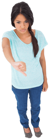 Transparent image: woman giving thumbs down gesture