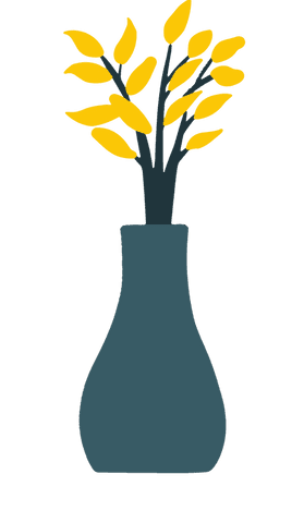 Minimalist vase with yellow leaves on transparent background